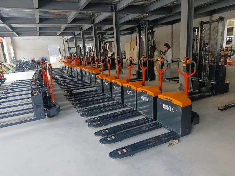Pallet trucks and stackers photographed in the customer’s factory